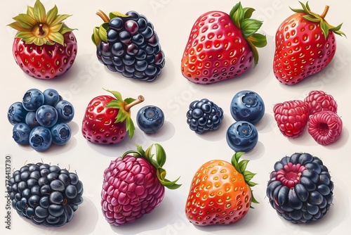 Set of high-quality modern illustrations of sweet berries