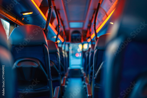 The interior of an unoccupied luxury bus photo