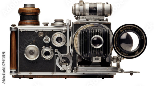 An ancient camera with a vintage lens attached to it  exuding an aura of nostalgia and history