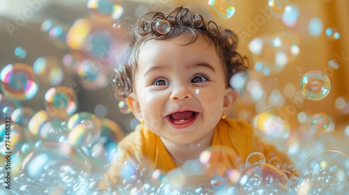 Cheerful Infant Delight: Bursting Bubbles of Joy, generative ai