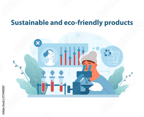 Sustainable skincare products illustration. Eco-friendly research for green beauty alternatives.