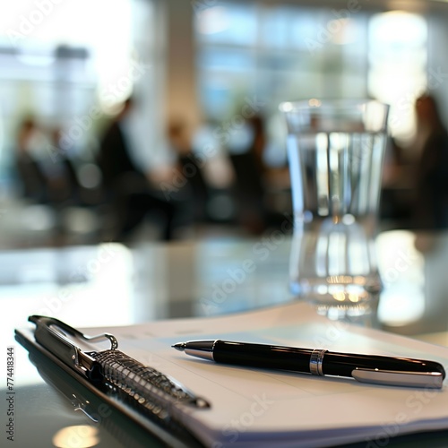 Clear Glass of Water on a Corporate Meeting Table