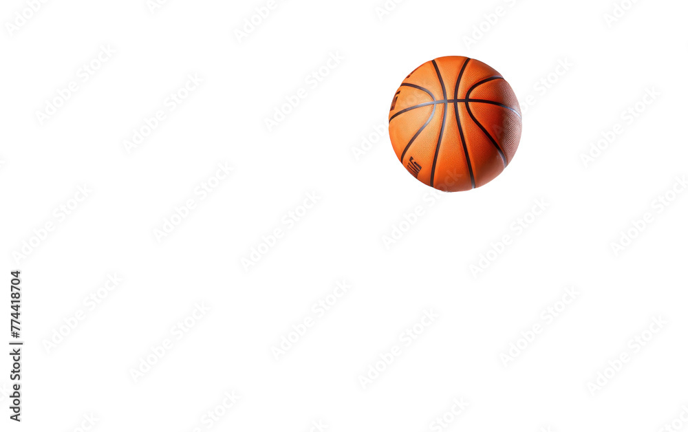 A basketball soars through the air against a stark white backdrop