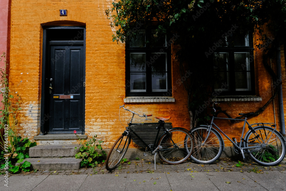 bicycle in front of a house, Amsterdam bicycle in front of a house, Amsterdam
