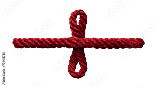 A vibrant red rope adorned with a cross symbol photo