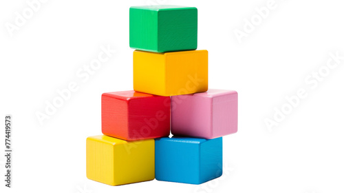 Stack of vibrant  overlapping blocks in various colors forming an abstract tower