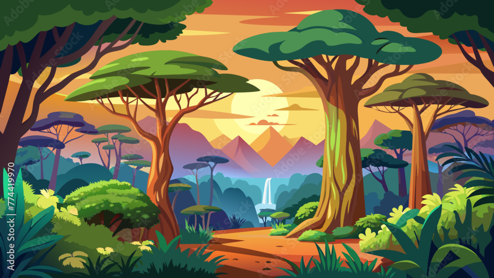 Beauty of African Forests with Dense Front Vector Illustrations