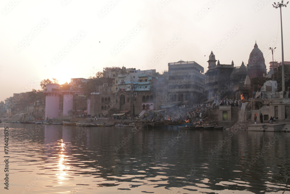 Varanasi Ganges Ghats Temples India Sacred Hinduism Pilgrimage Rituals Boat Sunrise Sunset Reflection Spiritual Culture Heritage Tourism Iconic Scenic Views River Asia