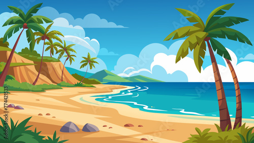 Beach Background Sand, Palm Trees Vector Perfect for Your Design