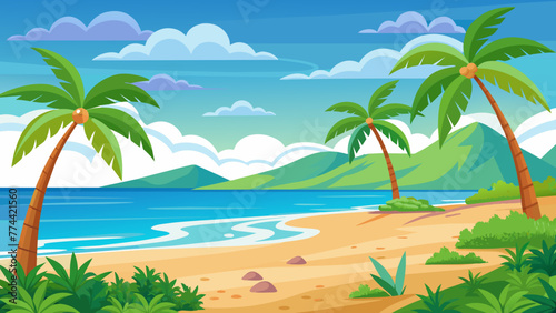 Beach Background Sand  Palm Trees Vector Perfect for Your Design