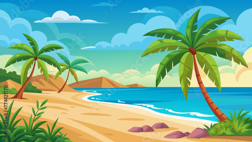 Fototapeta Naklejka Na Ścianę i Meble -  Beach Background Sand, Palm Trees Vector Perfect for Your Design