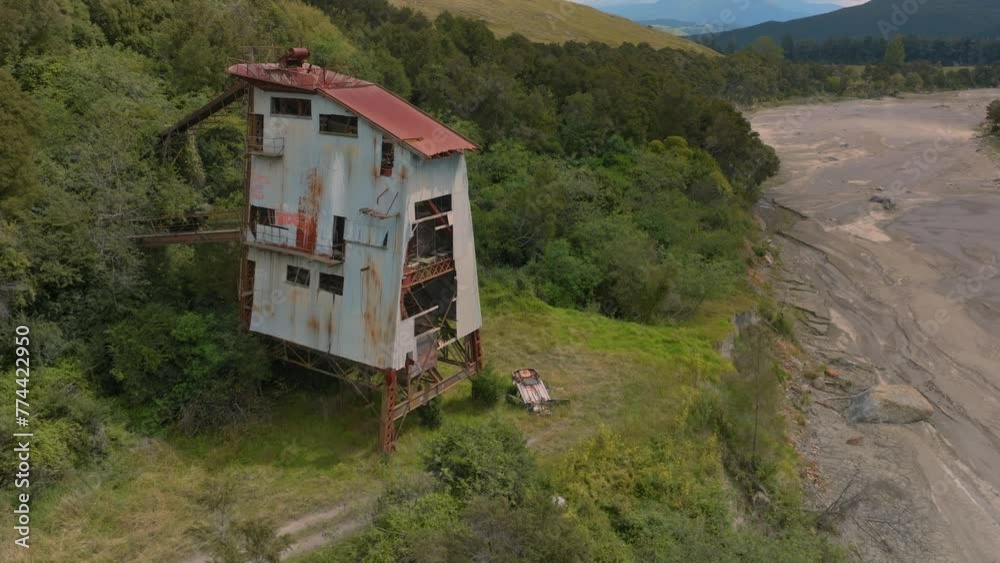 Abandoned quarry machinery building Ruatoria, Gisborne, New Zealand.