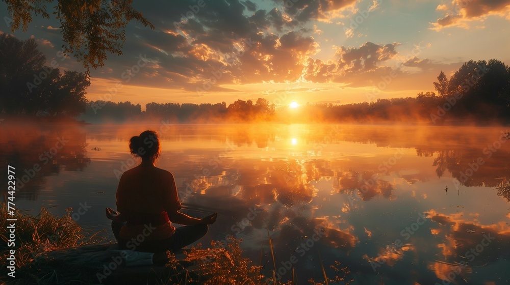 Serene Reflections: Meditation by the Water, generative ai