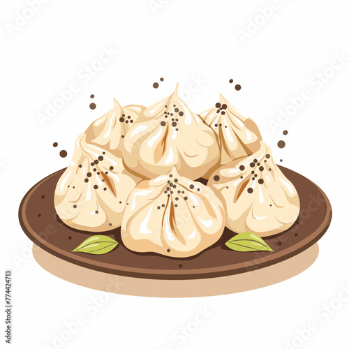Georgian dumplings khinkali on a plate. Vector illustration