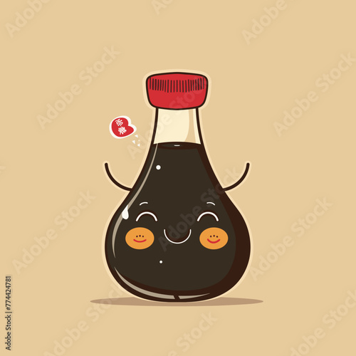 Cute kawaii bottle of soy sauce. Vector illustration.