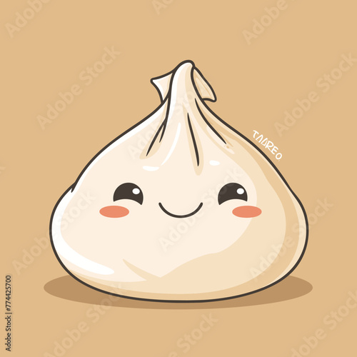 Vector illustration of a cute smiling dumpling on brown background.