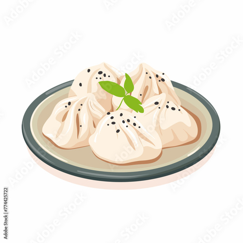 Steamed dumplings on a plate. Vector illustration in cartoon style.