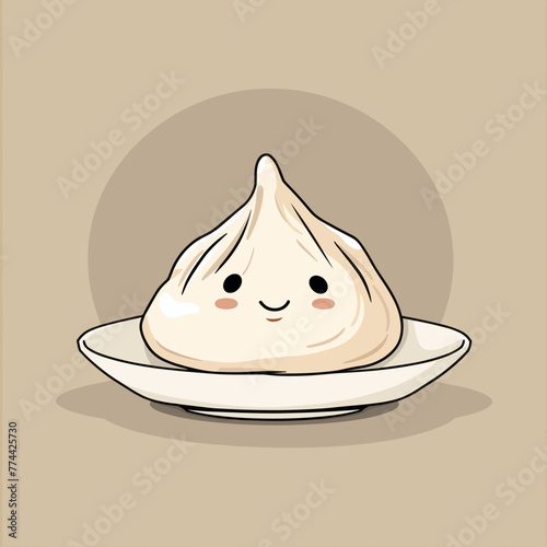 Vector illustration of a cute cartoon dumpling on a plate.