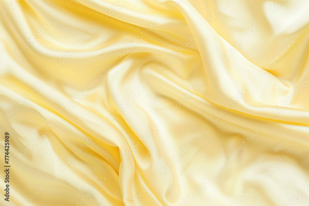 Fototapeta premium close up horizontal image of a pale yellow waves abstract silk background