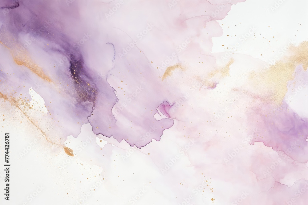 An abstract watercolor background with gentle pastel tones of light pink and purple, elevated by glistening golden stripes and splatters.