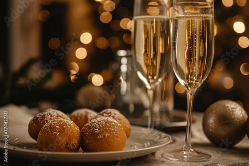 Oliebollen and champagne for New Year s Eve photo