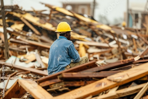 Individual Sorting Through Emotional Debris After the Storm