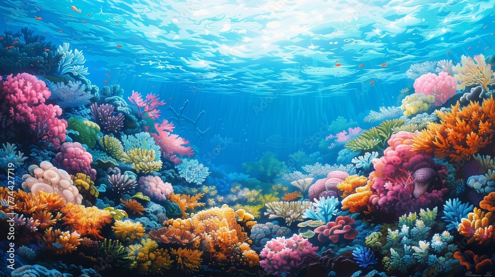 Deep Blue Ocean World: Teeming Coral Reef, generative ai