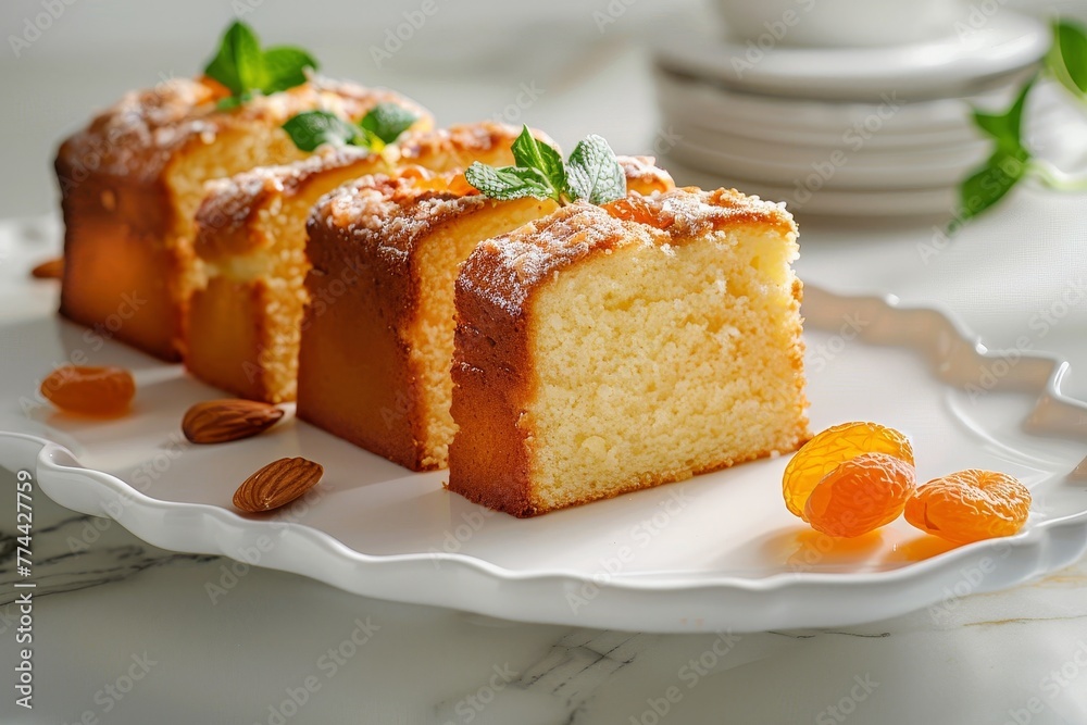 Orange Pound Cake with orange juice zest dried apricots mint leaves almonds Orange Pound Cake with orange juice zest dried apricots mint leaves almonds