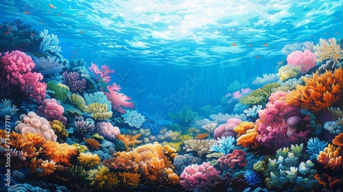 Deep Blue Ocean World: Teeming Coral Reef, generative ai
