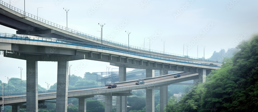 Elevated expressway. The curve of suspension bridge Elevated expressway. The curve of suspension bridge