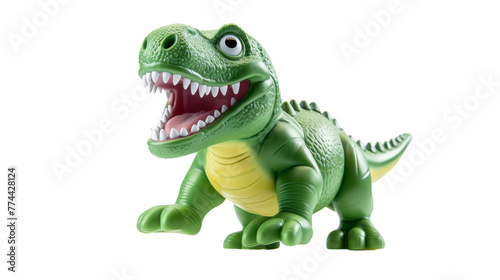 Toy dinosaur with open mouth and sharp teeth bares jaws in a menacing roar © momina