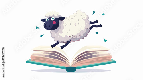 Illustration of a book with a sheep jumping on a wh