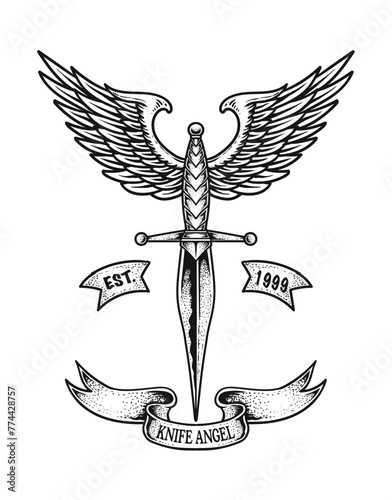 Isolated retro vintage logo, knife wings logo, vector illustration.