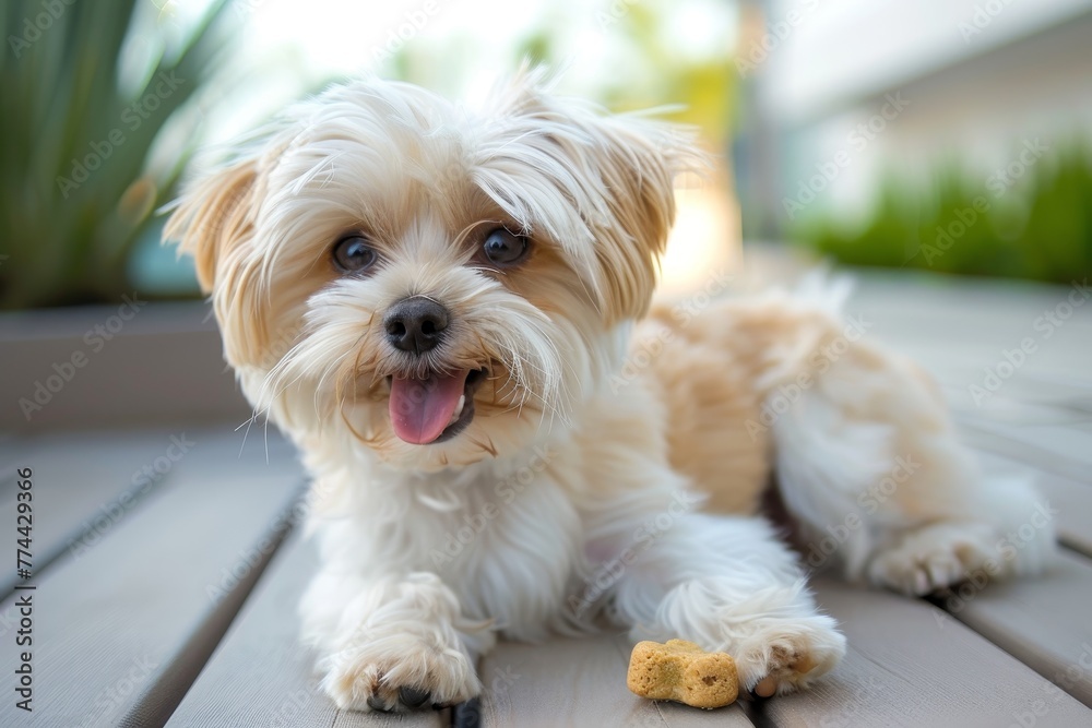Pet dog enjoying snack treat keeping teeth clean Pet dog enjoying snack treat keeping teeth clean