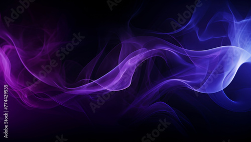 Purple and glowing light smoke on a black background, floating fog mist abstract waves