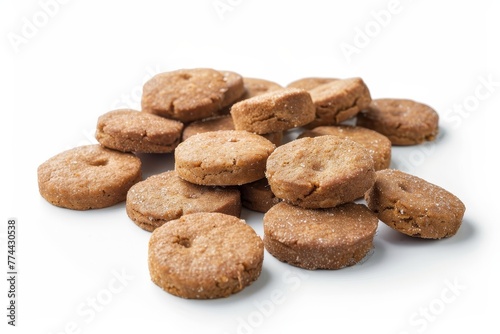 Round dog biscuits on white background