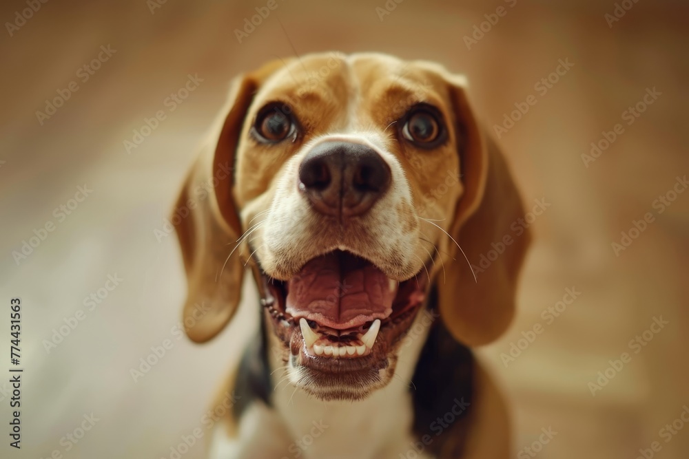 Smiling beagle posing for the camera