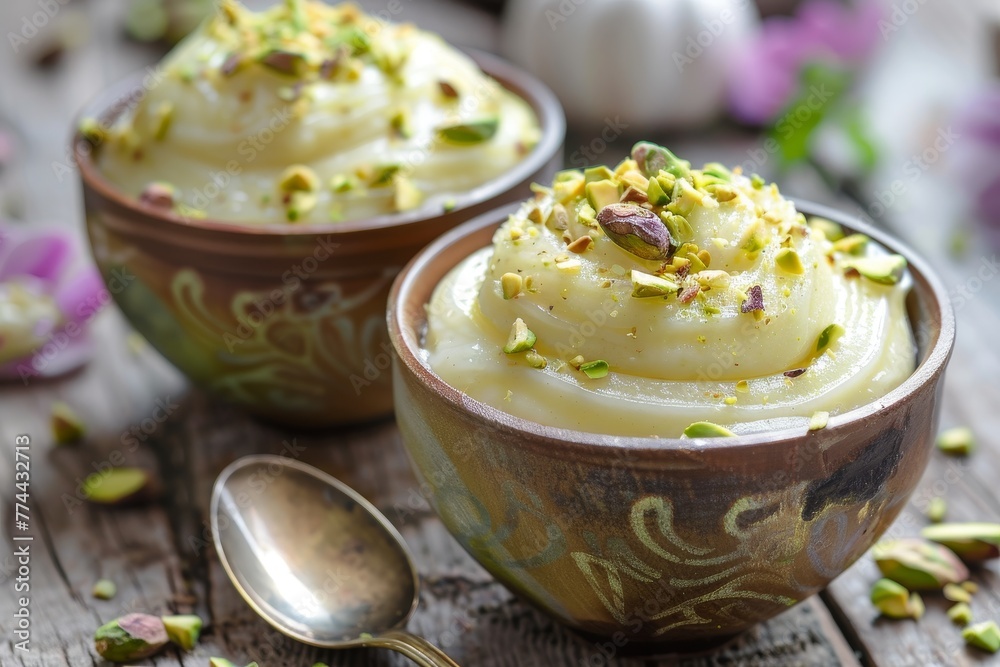 Tasty Mawa Kulfi topped with chopped pistachios Tasty Mawa Kulfi topped with chopped pistachios