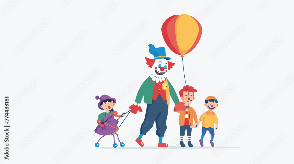 Illustration of a clown balloon carrying kids on a