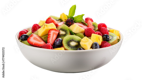 A white bowl filled with an assortment of vibrant and fresh fruit