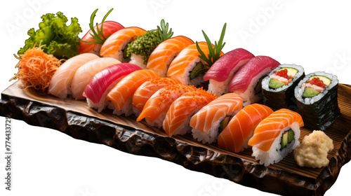 A colorful sushi platter showcasing a variety of fresh and delicious rolls, sashimi, and nigiri