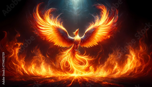 Majestic phoenix in the midst of a fiery rebirth