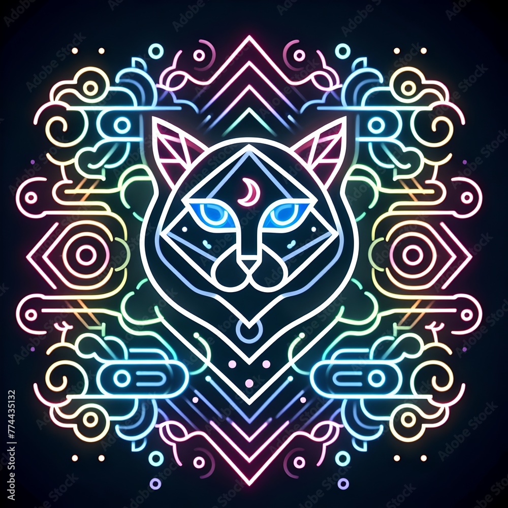 Cat silhouette with colorful shapes Cat silhouette with colorful shapes
