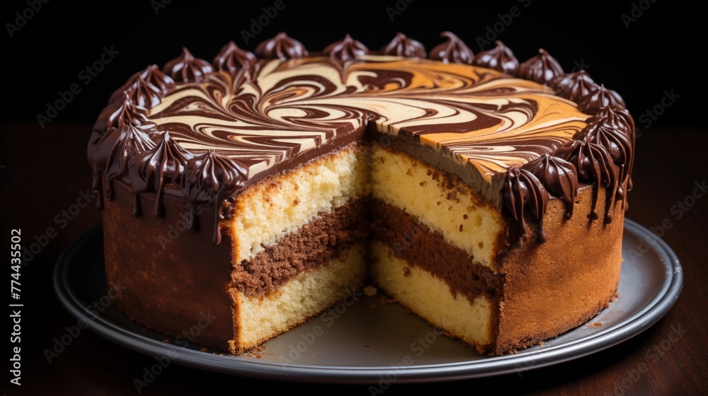 Marble cake with swirls of vanilla and chocolate cake. Marble cake with swirls of vanilla and chocolate cake.