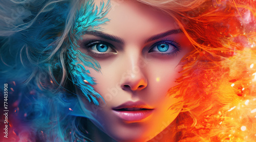 Fire and Frost: Mesmerizing Blue-eyed Beauty Amidst Whirls