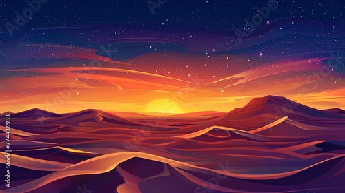 Sunrise Landscape, with Desert Sand Dunes.