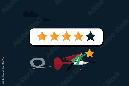 5 stars rating feedback symbol in Social media, 
customer satisfaction, comment or giving product review, assessment, The feedback person is completing his feedback
