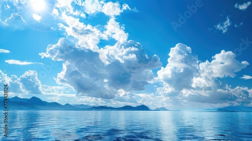 Beautiful seascape landscape with cloud on blue sky at sunny day scene. AI generated image