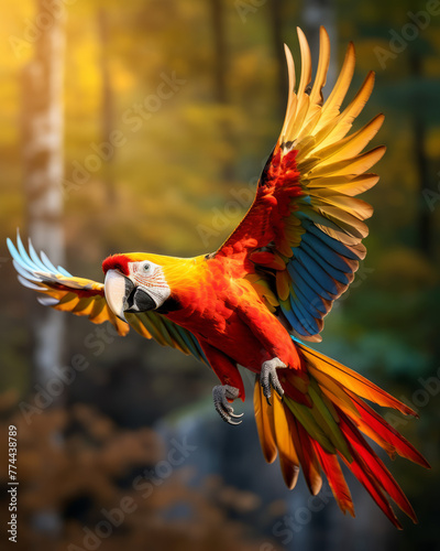 Exquisite Avian Beauty: Mesmerizing Red-Yellow Macaw in Sunlight