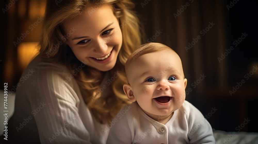 baby smiling at his mother 8k photography